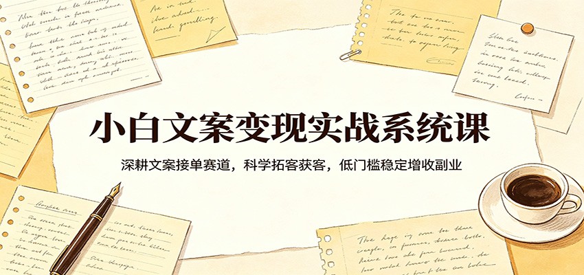 小白文案变现实战系统课：深耕文案接单赛道，科学拓客获客，低门槛稳定增收副业-优优云网创