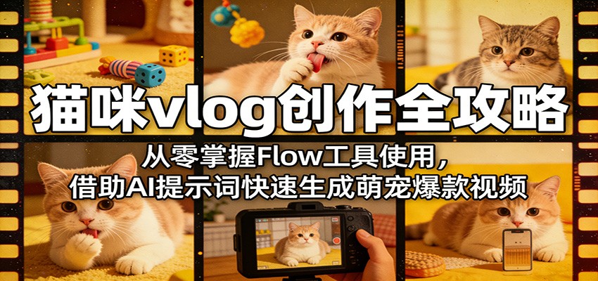 猫咪vlog创作全攻略：从零掌握Flow工具使用，借助AI提示词快速生成萌宠爆款视频-优优云网创