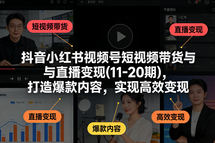抖音小红书视频号短视频带货与直播变现(10-20期)，打造爆款内容，实现高效变现（更新）-优优云网创