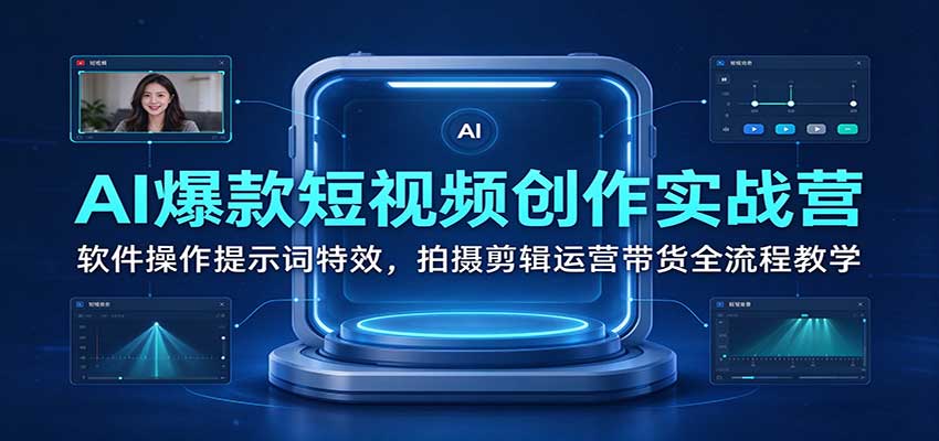AI爆款短视频创作实战营：软件操作提示词特效，拍摄剪辑运营带货全流程教学-优优云网创