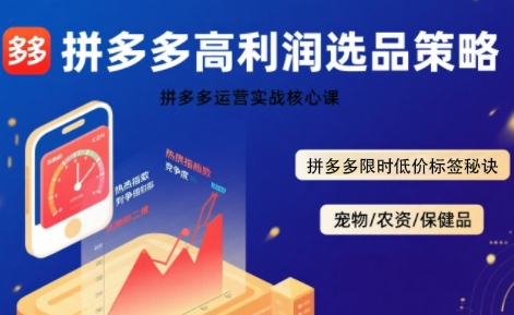 拼多多选品暴利技术实战课,拼多多高利润选品策略,拼多多限时低价标签秘诀-优优云网创