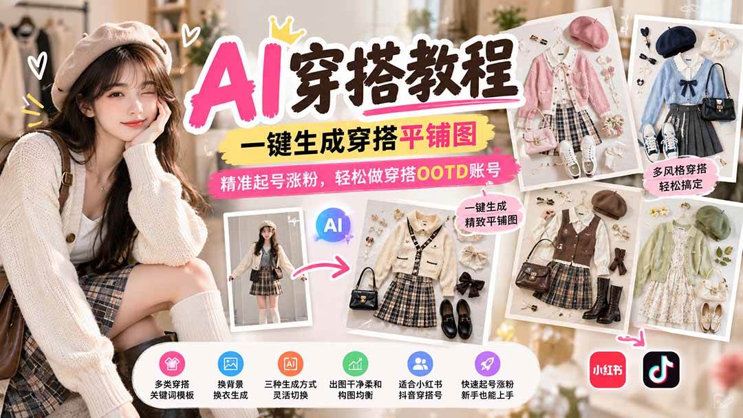 (21134期)【无水印】AI穿搭教程|一键生成穿搭平铺图,精准起号涨粉,轻松做穿搭OOTD账号 (21134期)【无水印】AI穿搭教程|一键生成穿搭平铺图,精准起号涨粉,轻松做穿搭OOTD账号