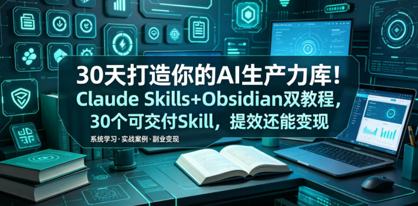 30天打造你的AI生产力库！Claude Skills+Obsidian 双教程，30 个可交付 Skill，提效还能变现-优优云网创