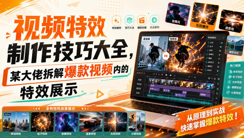 视频特效制作技巧大全，某大佬拆解爆款视频内的特效展示-优优云网创
