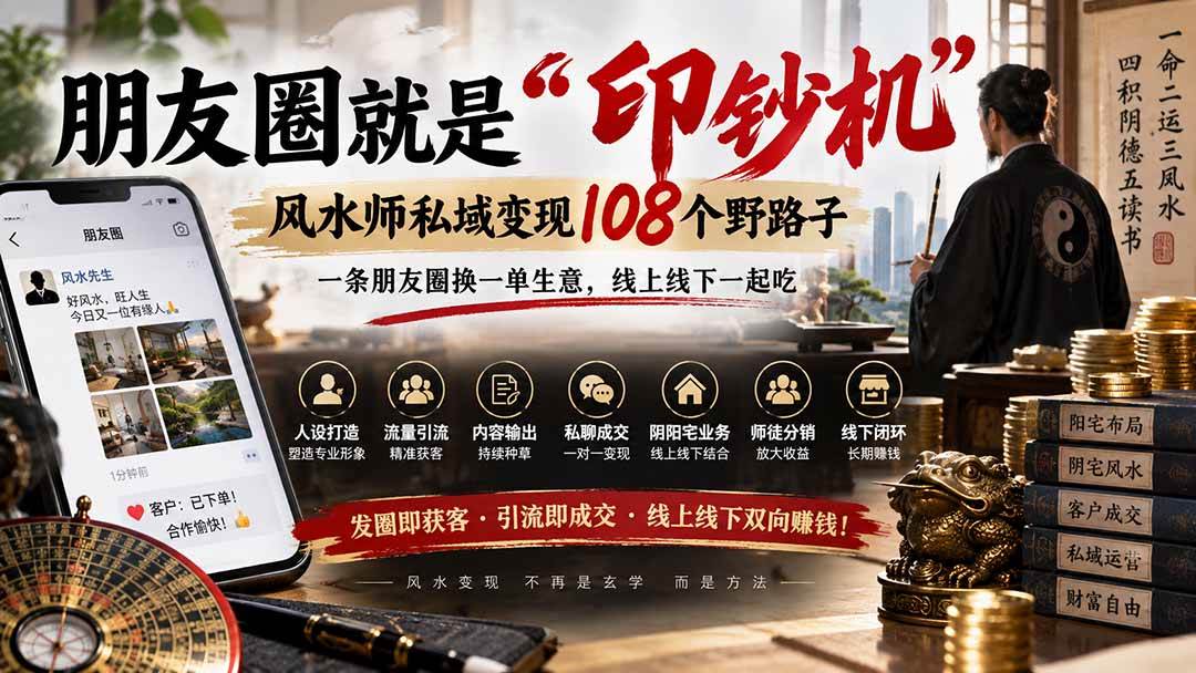 (20464期)朋友圈就是“印钞机”,风水师私域变现108个野路子,一条朋友圈换一单生意,线上线下一起吃【文档】-优优云网创
