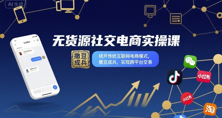 无货源社交电商实操课，绕开传统互联网电商模式，撒豆成兵，实现跨平台交易-优优云网创