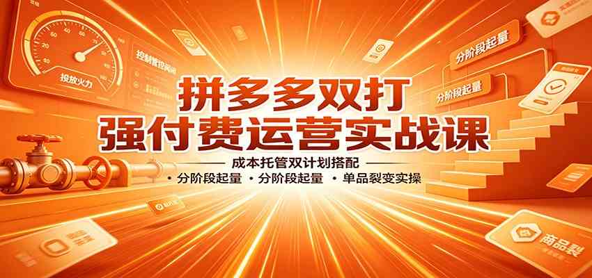 拼多多双打强付费运营实战课：成本托管双计划搭配，分阶段起量，单品裂变实操-优优云网创