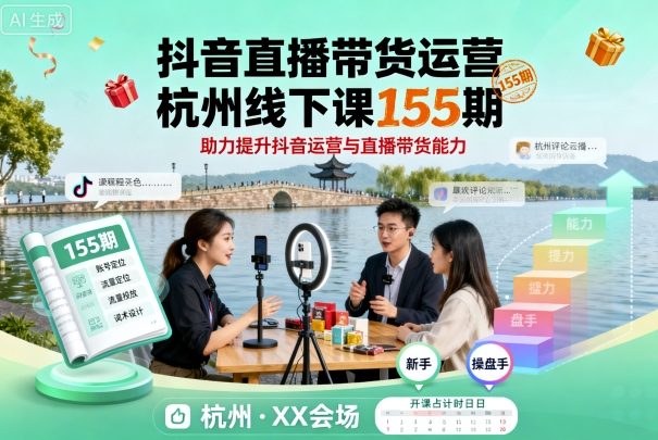 抖音直播带货运营杭州线下课155期,助力提升抖音运营与直播带货能力-优优云网创