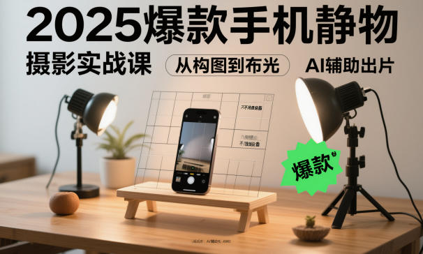 2025爆款手机静物摄影实战课,从构图到布光,不用贵设备,AI辅助出片-优优云网创