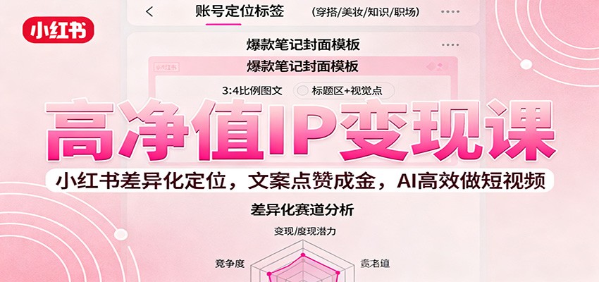高净值IP变现课：小红书差异化定位，文案点赞成金， AI高效做短视频-优优云网创