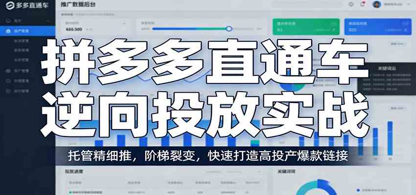 拼多多直通车逆向投放实战：托管精细推，阶梯裂变，快速打造高投产爆款链接-优优云网创