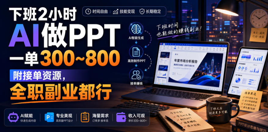 下班2小时AI做PPT，一单300~800，附接单资源，全职副业都行【揭秘】-优优云网创