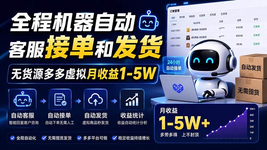（20119期）全程机器自动客服接单和发货，无货源多多虚拟月收益1-5W-优优云网创