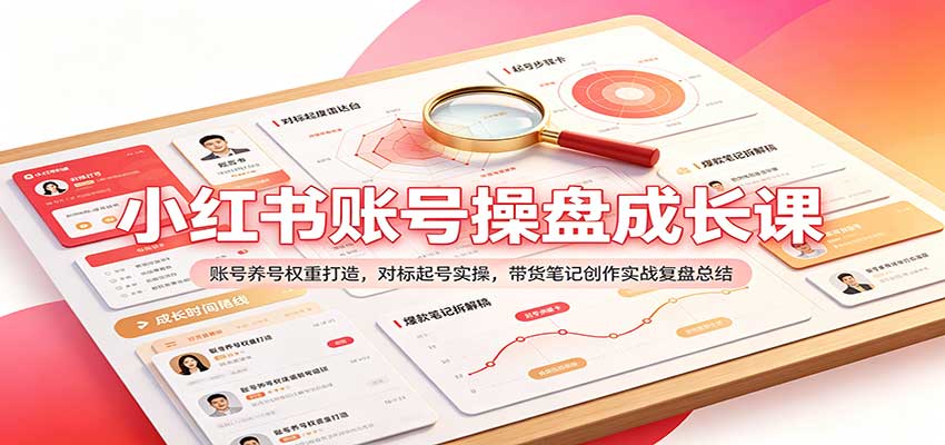小红书账号操盘成长课：账号养号权重打造，对标起号实操，带货笔记创作实战复盘总结-优优云网创