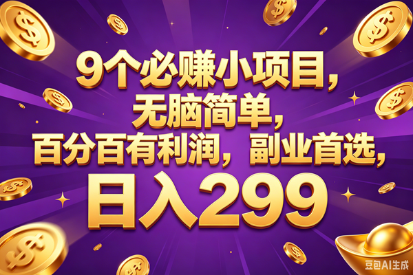 （18736期）9个必赚的小项目，百分百赚元子，无脑简单，副业首选，日入299+-优优云网创