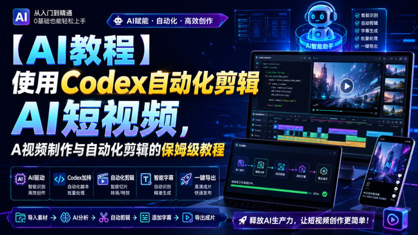 【AI教程】使用Codex自动化剪辑AI短视频，AI视频制作与自动化剪辑的保姆级教程-优优云网创
