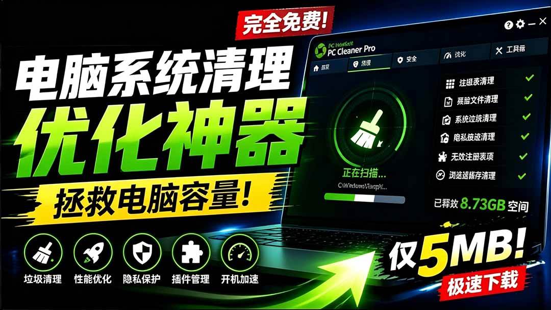(19282期)轻松吊打Win系统自带工具!电脑清理优化神器,拯救电脑容量,仅5MB,完全免费使用 PC Cleaner Pro-优优云网创