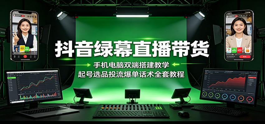 抖音绿幕直播带货：手机电脑双端搭建教学，起号选品投流爆单话术全套教程-优优云网创