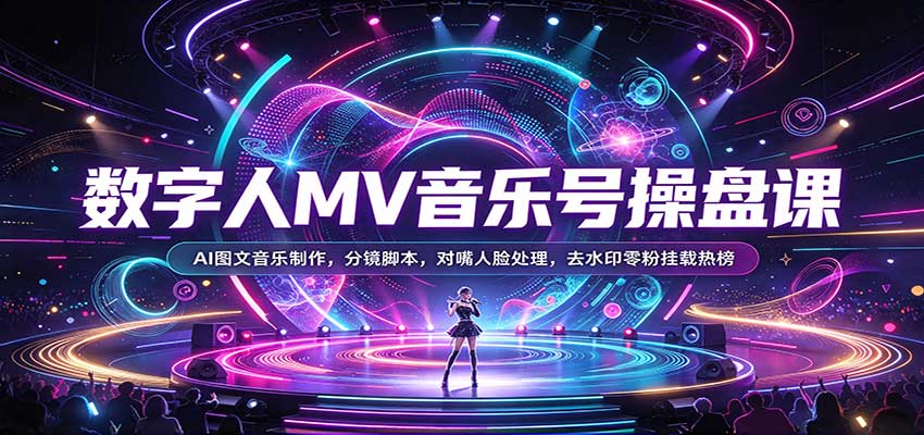 数字人MV音乐号操盘课：AI图文音乐制作，分镜脚本，对嘴人脸处理，去水印零粉挂载热榜-优优云网创
