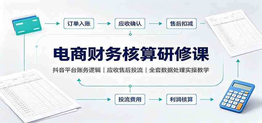 电商财务核算研修课：抖音平台账务逻辑，应收售后投流，全套数据处理实操教学-优优云网创