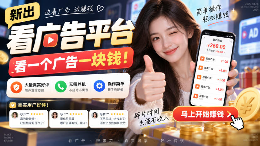 新出看广告平台，看一个广告一块钱，大量真实好评！无需养机、不会黑号，操作简单【揭秘】-优优云网创