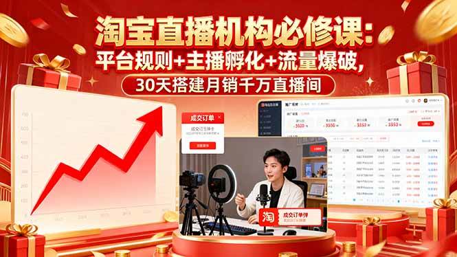 （16087期）淘宝直播机构必修课：平台规则/主播孵化/流量爆破,30天搭建月销千万直播间-优优云网创