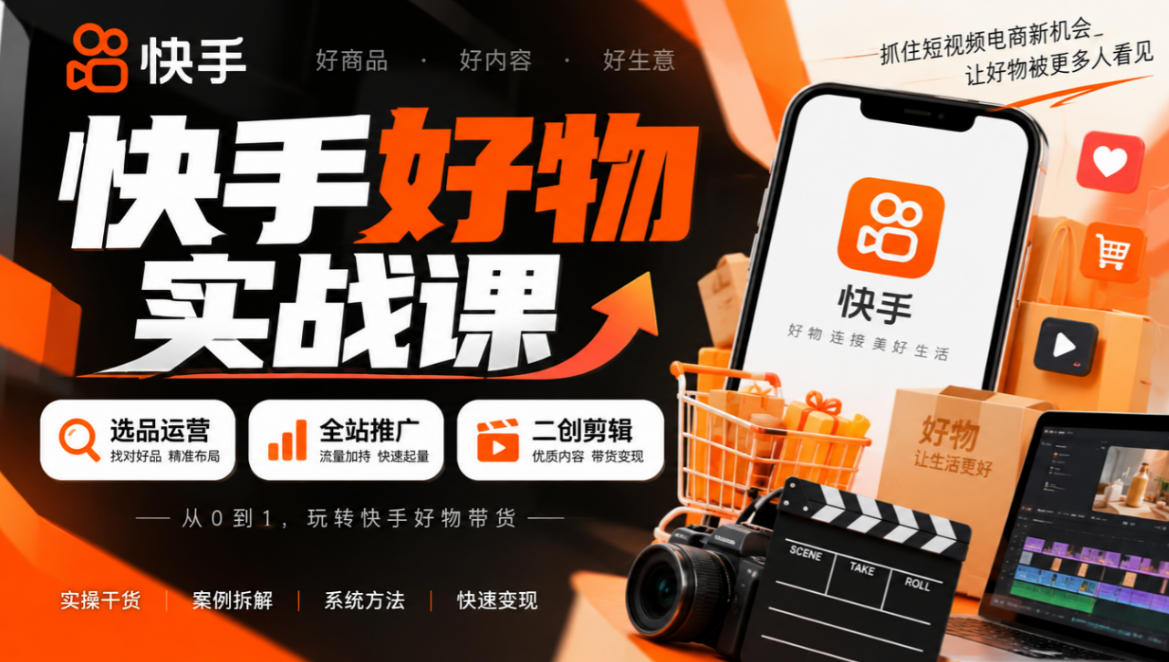 快手好物实战课｜选品运营+全站推广+二创剪辑带货变现-优优云网创