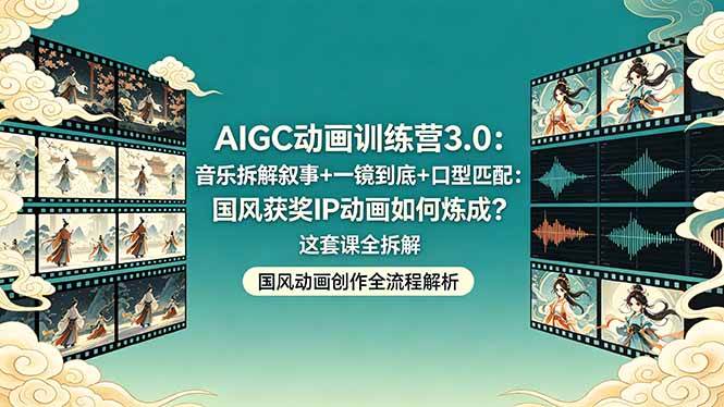 （18244期）AIGC动画训练营3.0：音乐拆解叙事+一镜到底+口型匹配：国风获奖IP动画如何炼成？这套课全拆解-优优云网创