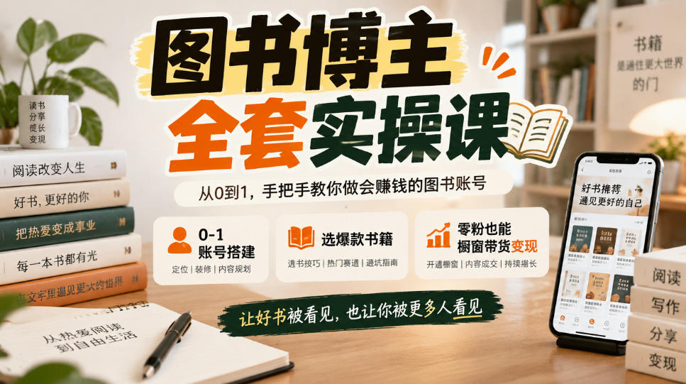 图书博主全套实操课，0‑1账号搭建，选爆款书籍，零粉也能橱窗带货变现-优优云网创