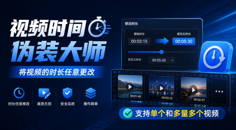 视频时间伪装大师，将视频的时长任意更改，支持单个和多量多个视频-优优云网创
