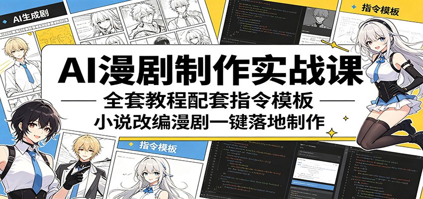 AI漫剧制作实战课：全套教程配套指令模板，小说改编漫剧一键落地制作-优优云网创