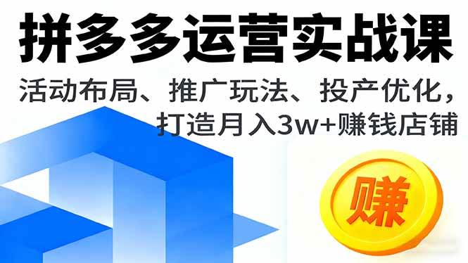 （16135期）拼多多运营实战课，活动布局、推广玩法、投产优化，打造月入3w+赚钱店铺-优优云网创