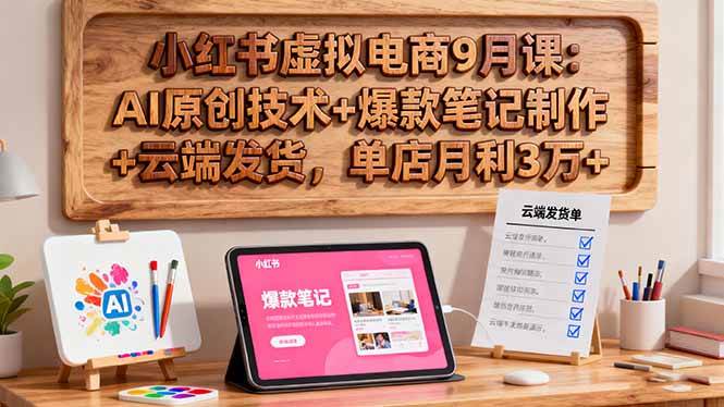 （16287期）小红书虚拟电商9月课：AI原创技术+爆款笔记制作+云端发货，单店月利3万+-优优云网创