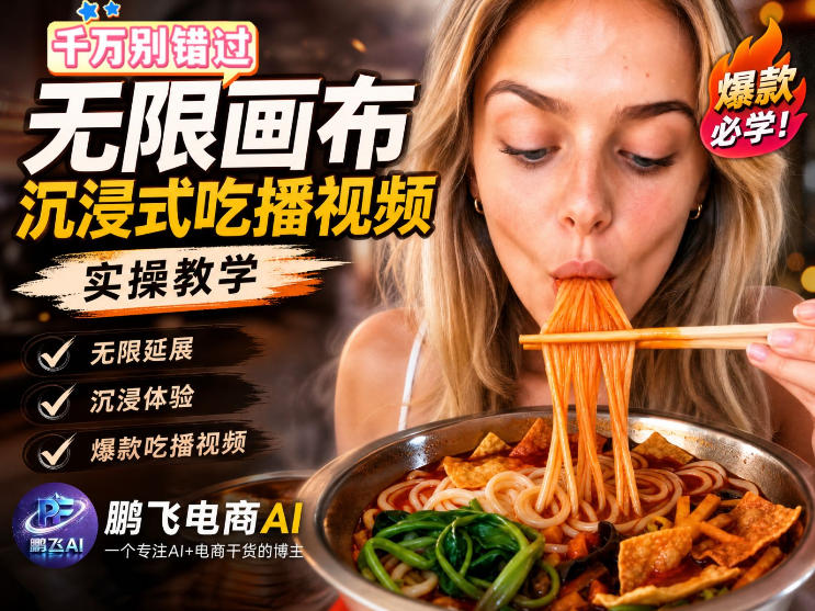 保姆级教程｜用AI无线画布做沉浸式吃播，3步直接出片，无线画布工作流，操作简单好上手-优优云网创