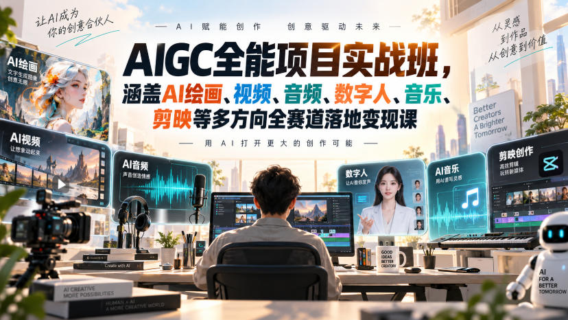 AIGC全能项目实战班，涵盖AI绘画、视频、音频、数字人、音乐、剪映等多方向全赛道落地变现课-优优云网创
