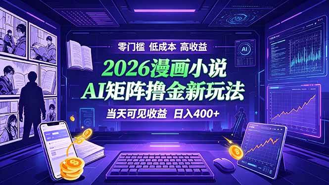（19219期）爆款小说漫画大阅读 ai矩阵操作 当天可见收益 日入400+ 零门槛 高收益-优优云网创