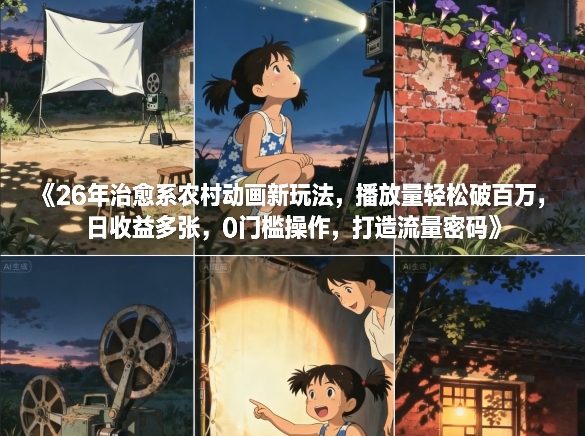 26年治愈系农村动画新玩法,播放量轻松破百万,日收益多张,0门槛操作,打造流量密码-优优云网创