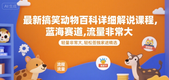 最新搞笑动物百科详细解说课程,蓝海赛道,流量非常大,轻松签独家进精选-优优云网创