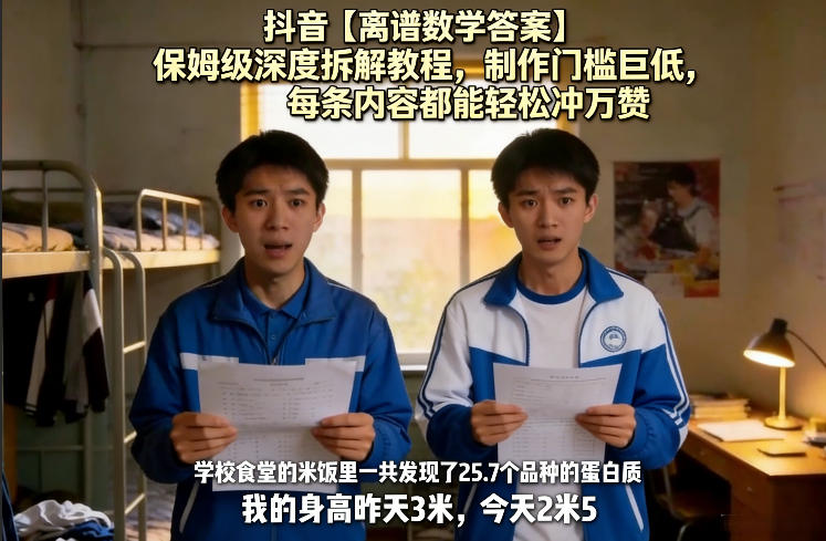 抖音【离谱数学答案】保姆级深度拆解教程，制作门槛巨低，每条内容都能轻松冲万赞，附详细步骤-优优云网创