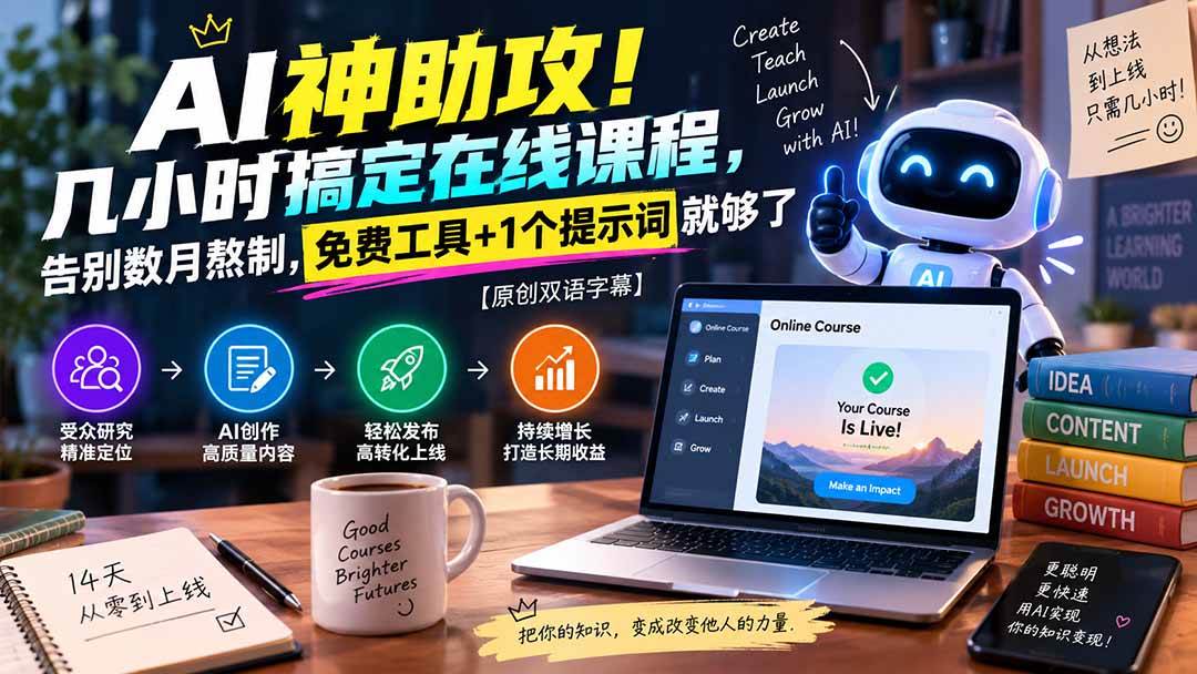 (20528期)AI神助攻!几小时搞定在线课程,告别数月熬制,免费工具+1个提示词就够了【原创双语字幕】-优优云网创