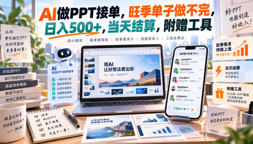 AI做PPT接单，旺季单子做不完，日入500+，当天结算，附赠工具【揭秘】-优优云网创