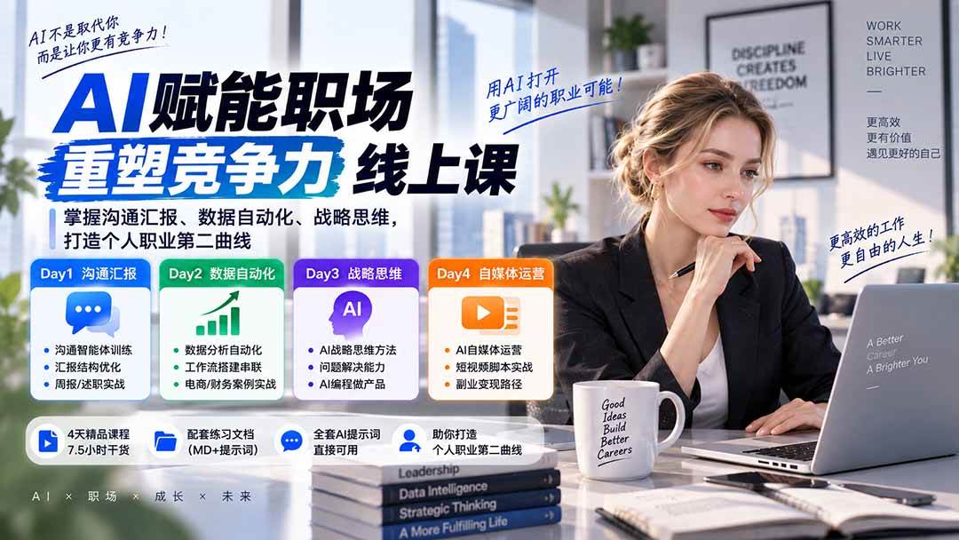 (20531期)AI职场提效与第二曲线实战课-无水印:学习沟通汇报、数据工作流和战略思维,掌握AI编程做产品及自媒体运营方法-优优云网创
