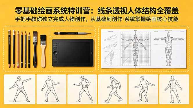 (18615期)零基础绘画系统特训营:线条透视人体结构全覆盖,手把手教你独立完成人物创作-优优云网创
