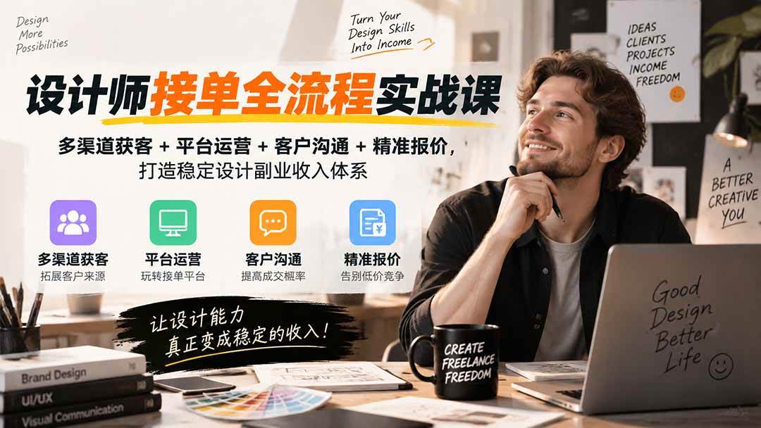 (20563期)设计师接单全流程实战课-无水印|多渠道获客+平台运营+客户沟通+精准报价,打造稳定设计副业收入体系-优优云网创