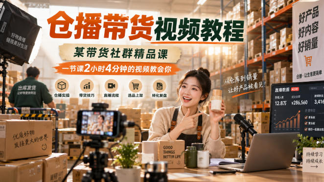 仓播带货视频教程，某带货社群精品课，一节课2小时4分钟的视频教会你-优优云网创