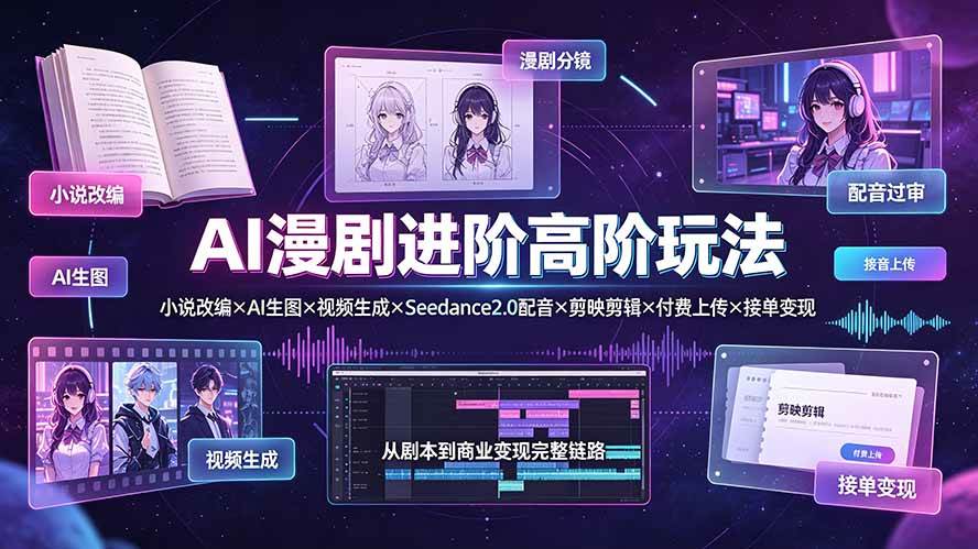 (19430期)AI漫剧进阶高阶玩法:小说改编×AI生图×视频生成×Seedance2.0配音×剪映剪辑×付费上传×接单变现-优优云网创