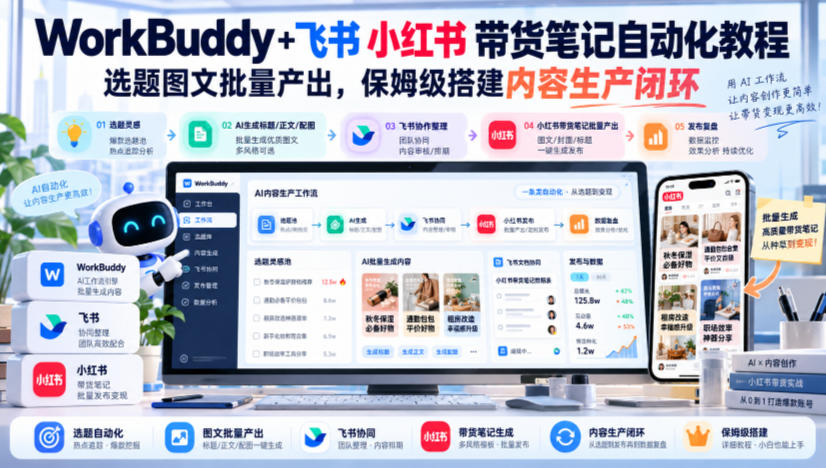 WorkBuddy+飞书小红书带货笔记自动化教程，选题图文批量产出，保姆级搭建内容生产闭环【文档】-优优云网创