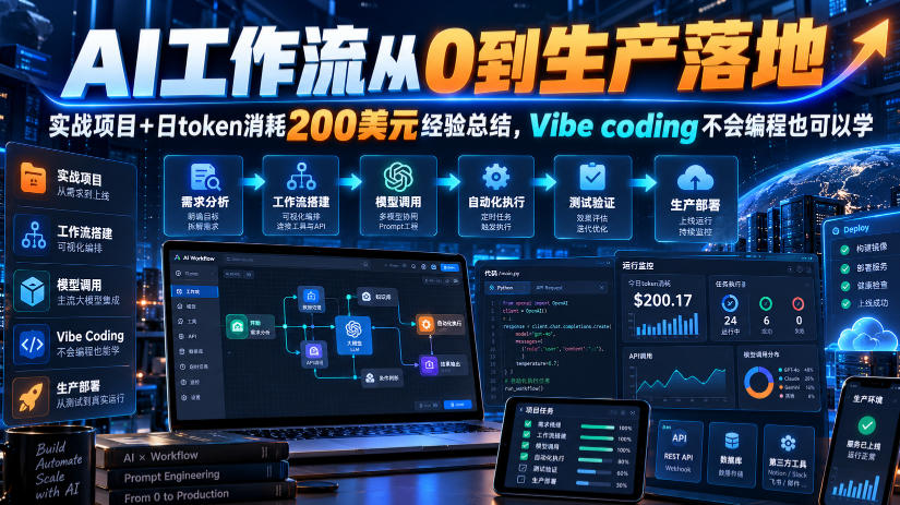 AI工作流从0到生产落地，实战项目+日token消耗200美刀经验总结，Vibe coding不会编程也可以学-优优云网创