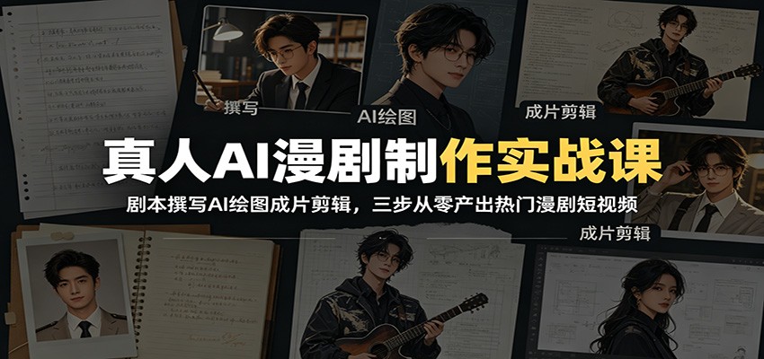 真人AI漫剧制作实战课:剧本撰写AI绘图成片剪辑,三步从零产出热门漫剧短视频-优优云网创