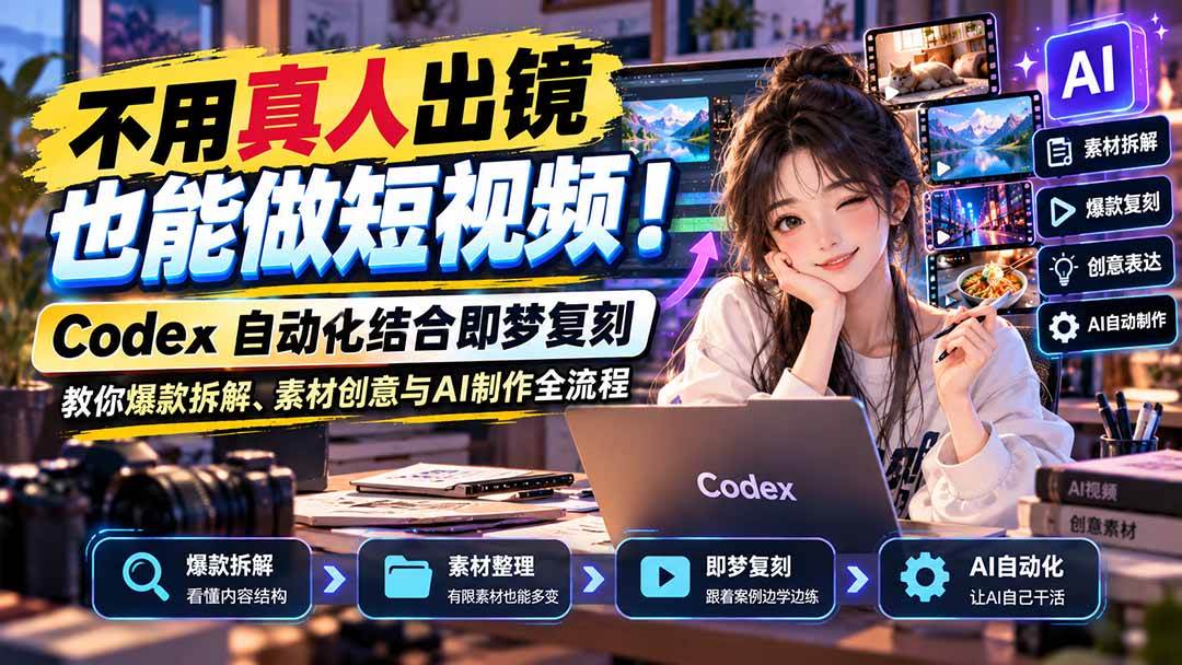 （20988期）不用真人出镜也能做短视频！Codex自动化结合即梦复刻，教你爆款拆解、素材创意与AI制作全流程-优优云网创